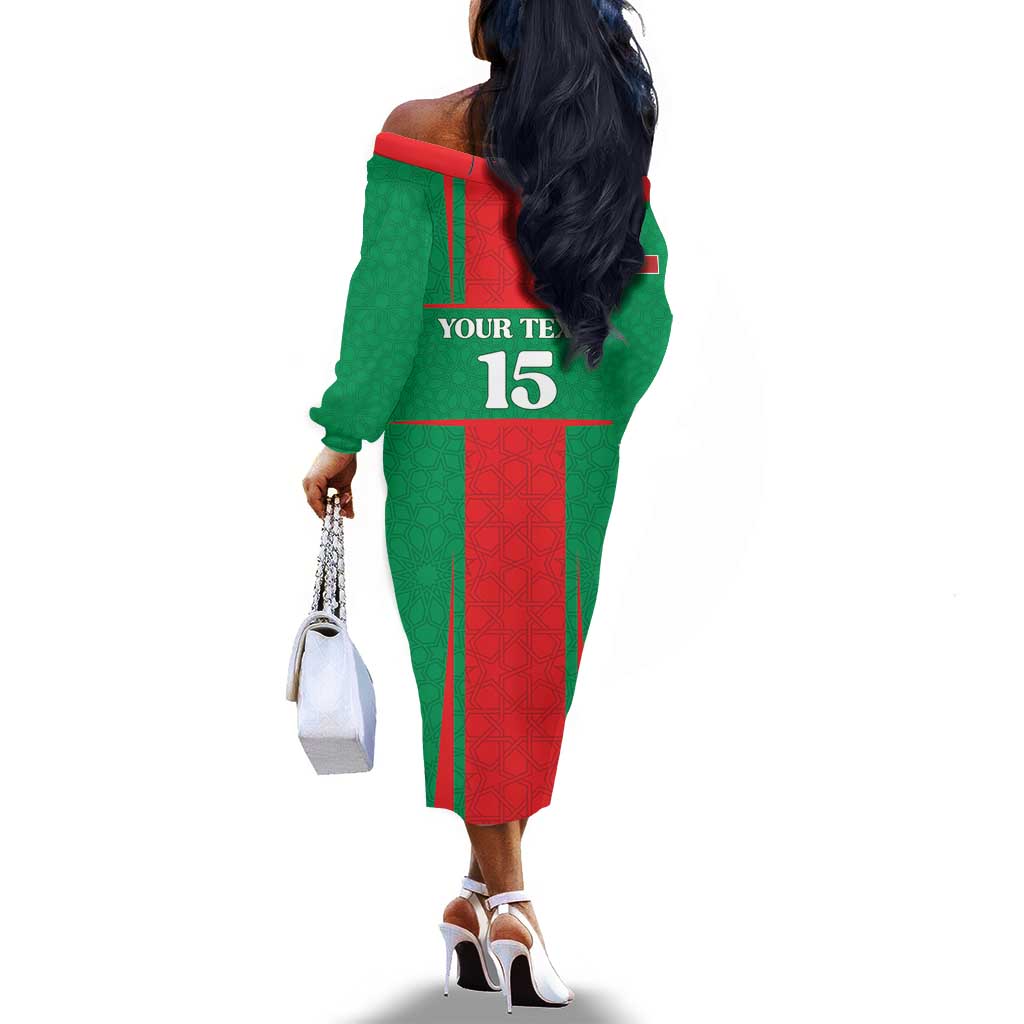 Morocco Football Custom Off The Shoulder Long Sleeve Dress Atlas Lions Champions 2025 - Red - African Pride