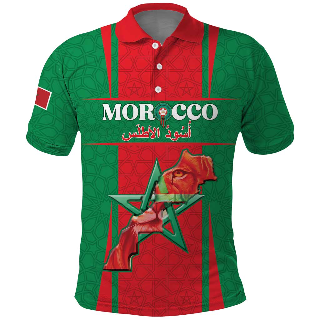 Morocco Football Custom Polo Shirt Atlas Lions Champions 2025 - Red LT15