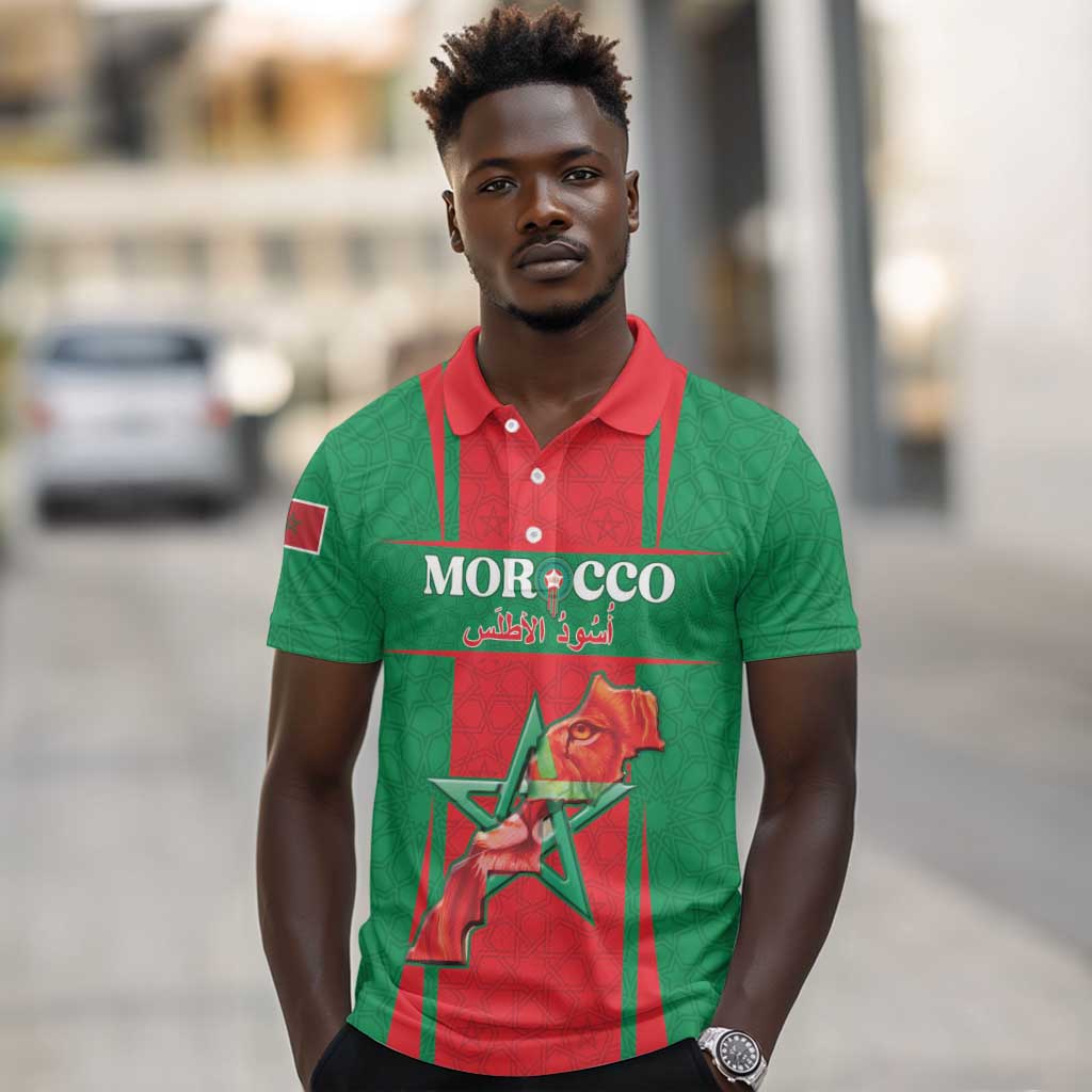 Morocco Football Custom Polo Shirt Atlas Lions Champions 2025 - Red LT15