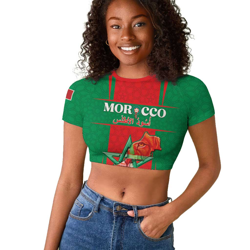 Morocco Football Custom Raglan Cropped T shirt Atlas Lions Champions 2025 - Red LT15