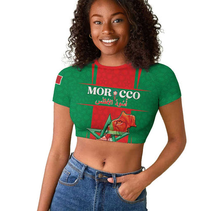 Morocco Football Custom Raglan Cropped T shirt Atlas Lions Champions 2025 - Red LT15