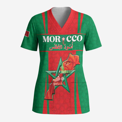 Morocco Football Custom Scrub Top Atlas Lions Champions 2025 - Red - African Pride