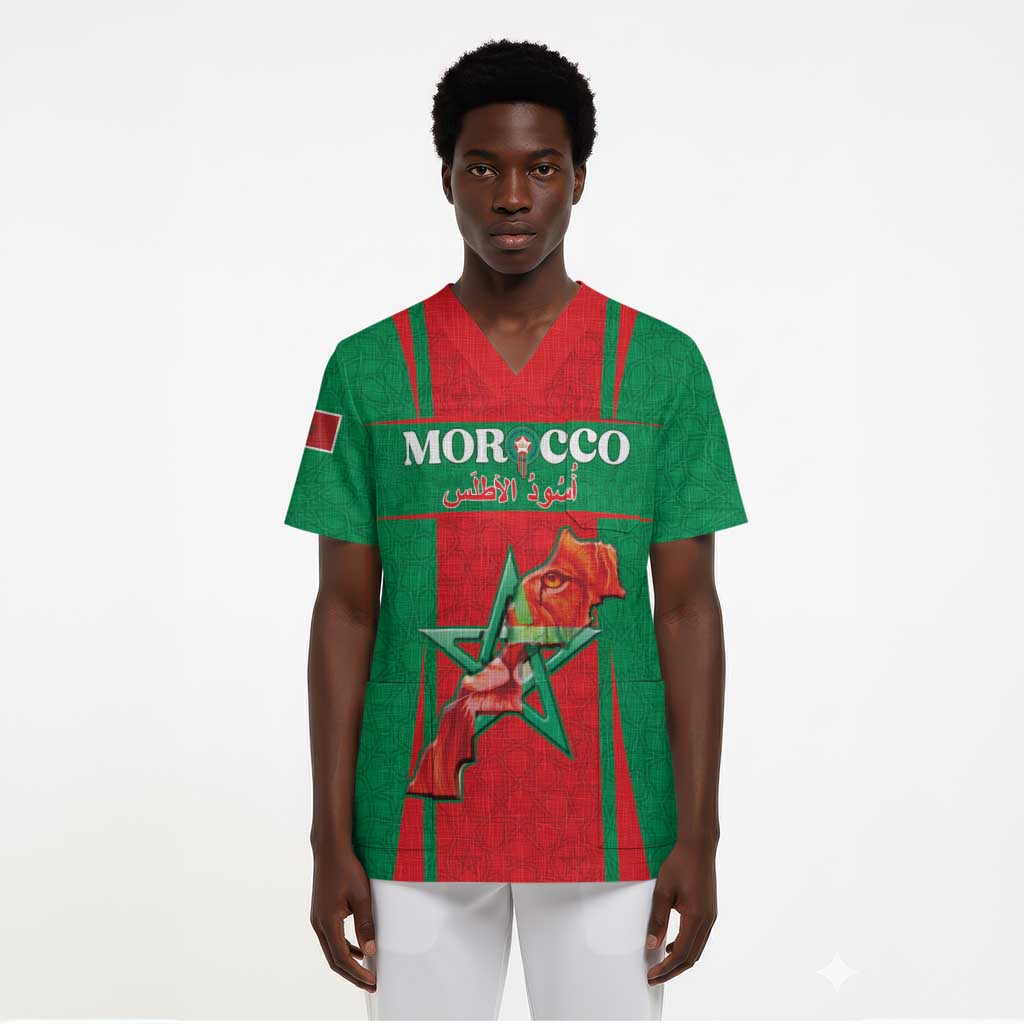 Morocco Football Custom Scrub Top Atlas Lions Champions 2025 - Red - African Pride