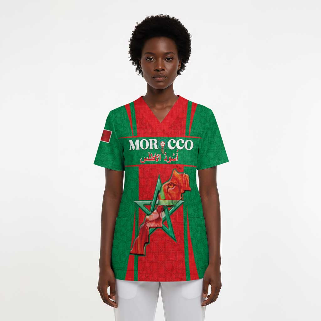 Morocco Football Custom Scrub Top Atlas Lions Champions 2025 - Red - African Pride