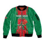 Morocco Football Custom Sleeve Zip Bomber Jacket Atlas Lions Champions 2025 - Red - African Pride