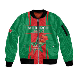 Morocco Football Custom Sleeve Zip Bomber Jacket Atlas Lions Champions 2025 - Red - African Pride