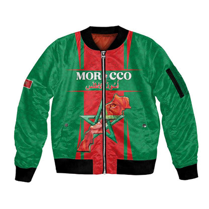 Morocco Football Custom Sleeve Zip Bomber Jacket Atlas Lions Champions 2025 - Red - African Pride