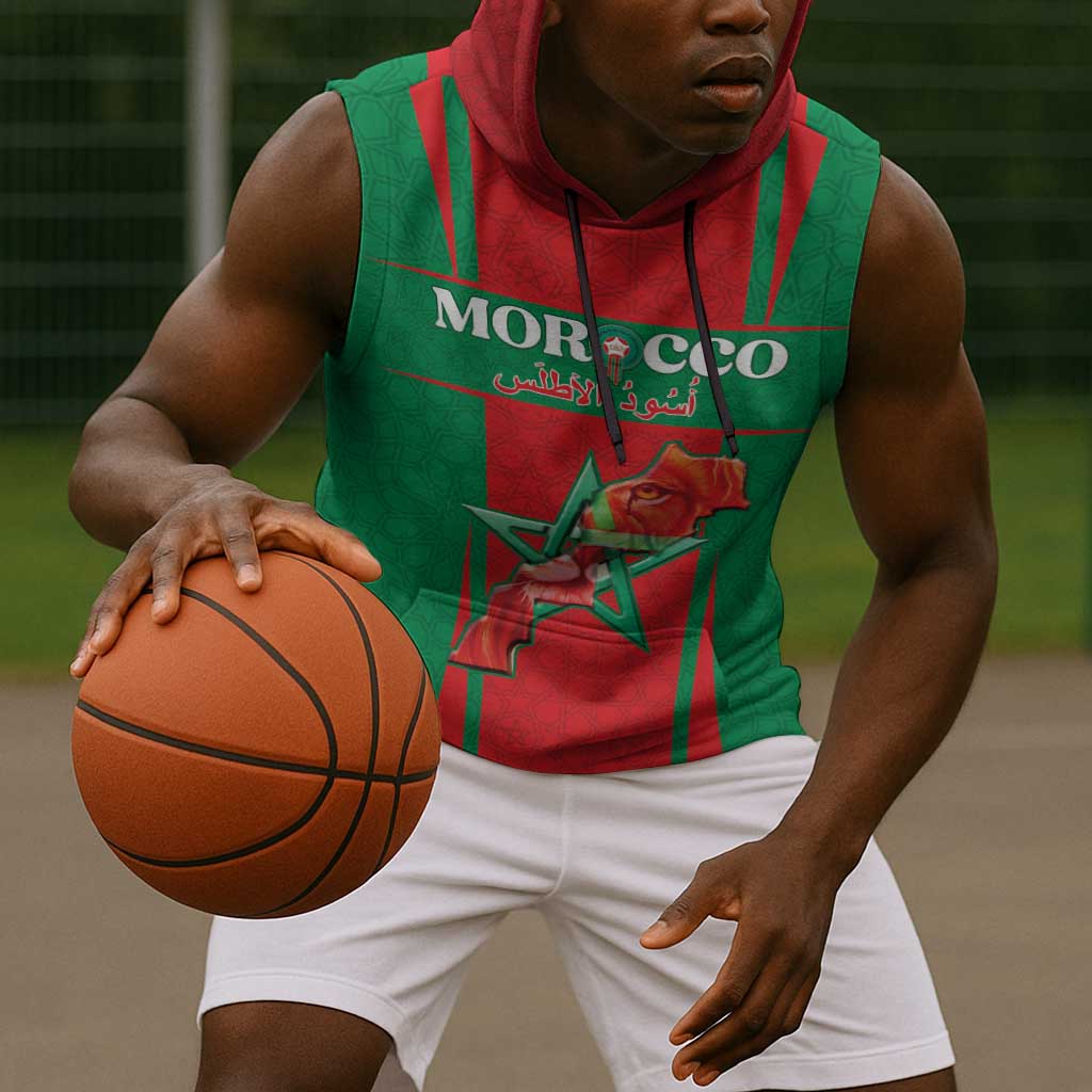 Morocco Football Custom Sleeveless Hoodie Atlas Lions Champions 2025 - Red - African Pride