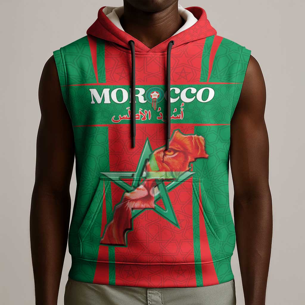 Morocco Football Custom Sleeveless Hoodie Atlas Lions Champions 2025 - Red - African Pride