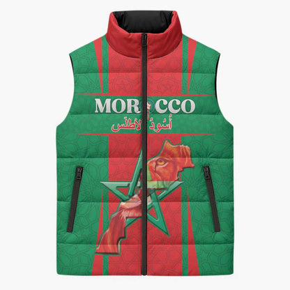 Custom Morocco Football Sleeveless Puffer Jacket Go Champions Atlas Lions - Red