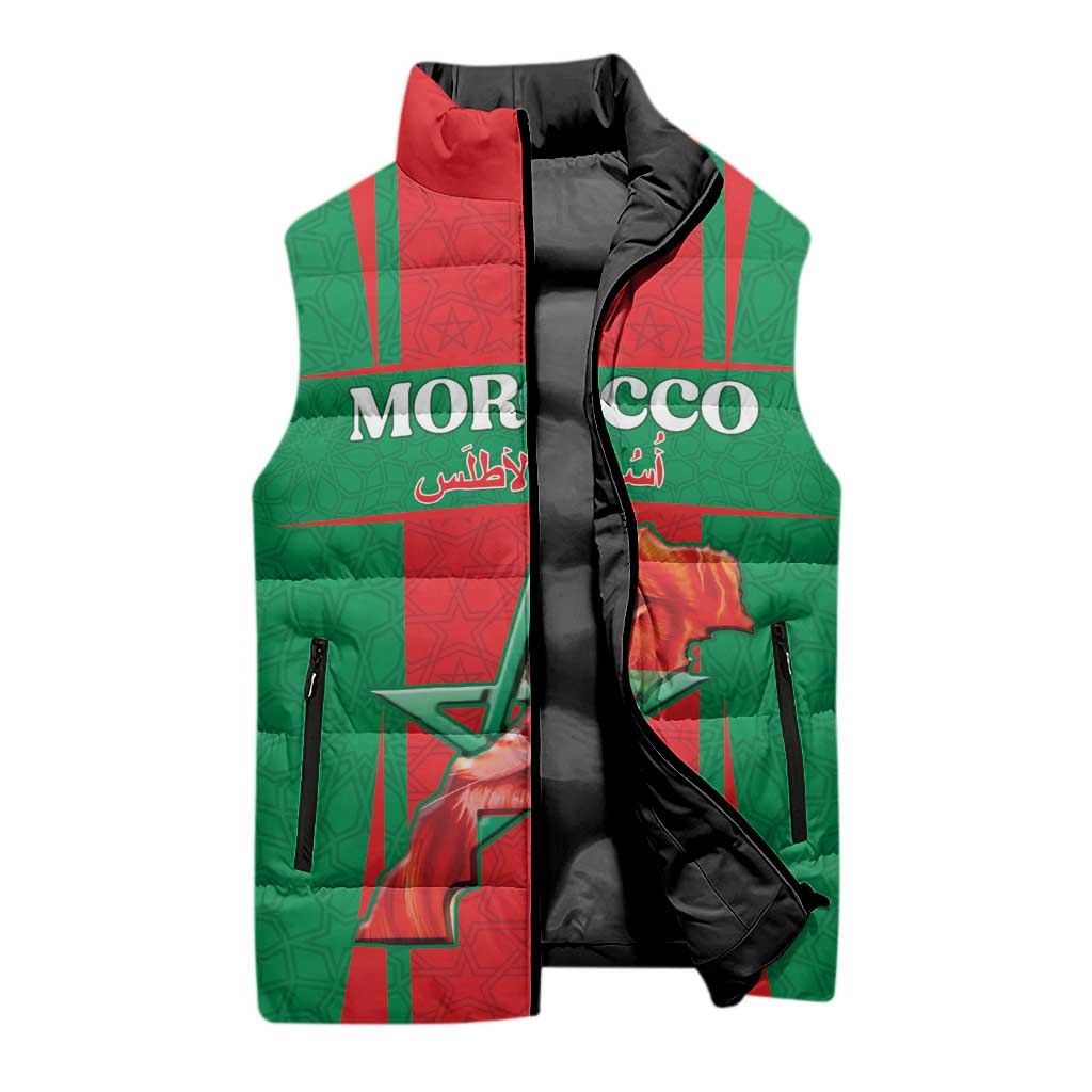 Custom Morocco Football Sleeveless Puffer Jacket Go Champions Atlas Lions - Red