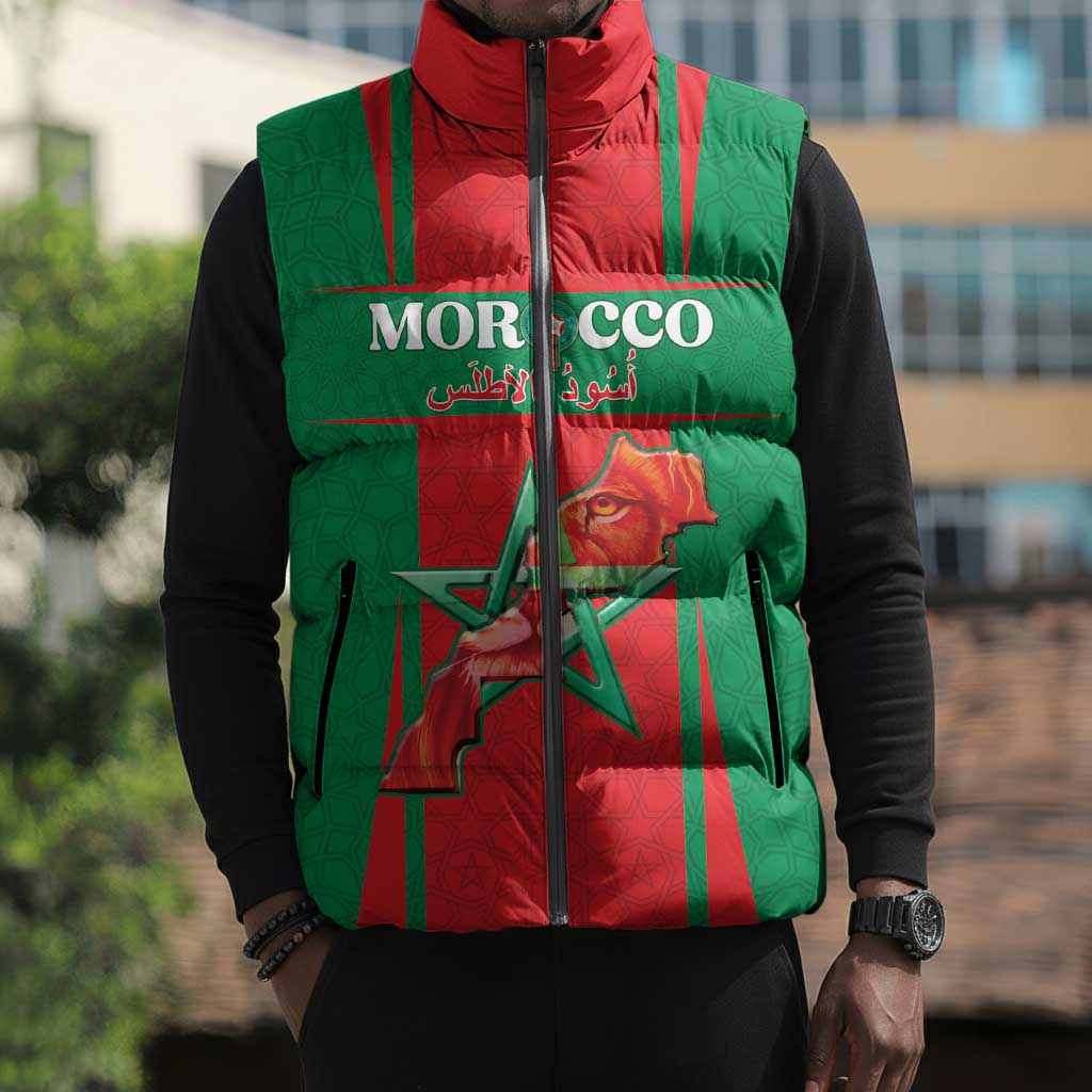Custom Morocco Football Sleeveless Puffer Jacket Go Champions Atlas Lions - Red