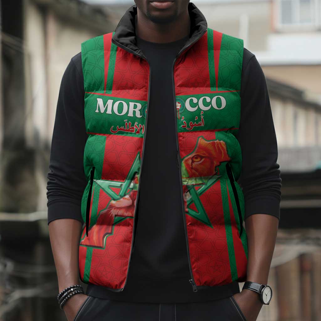 Custom Morocco Football Sleeveless Puffer Jacket Go Champions Atlas Lions - Red