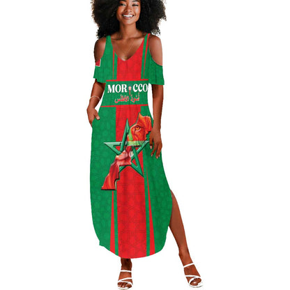 Morocco Football Custom Summer Maxi Dress Atlas Lions Champions 2025 - Red LT15