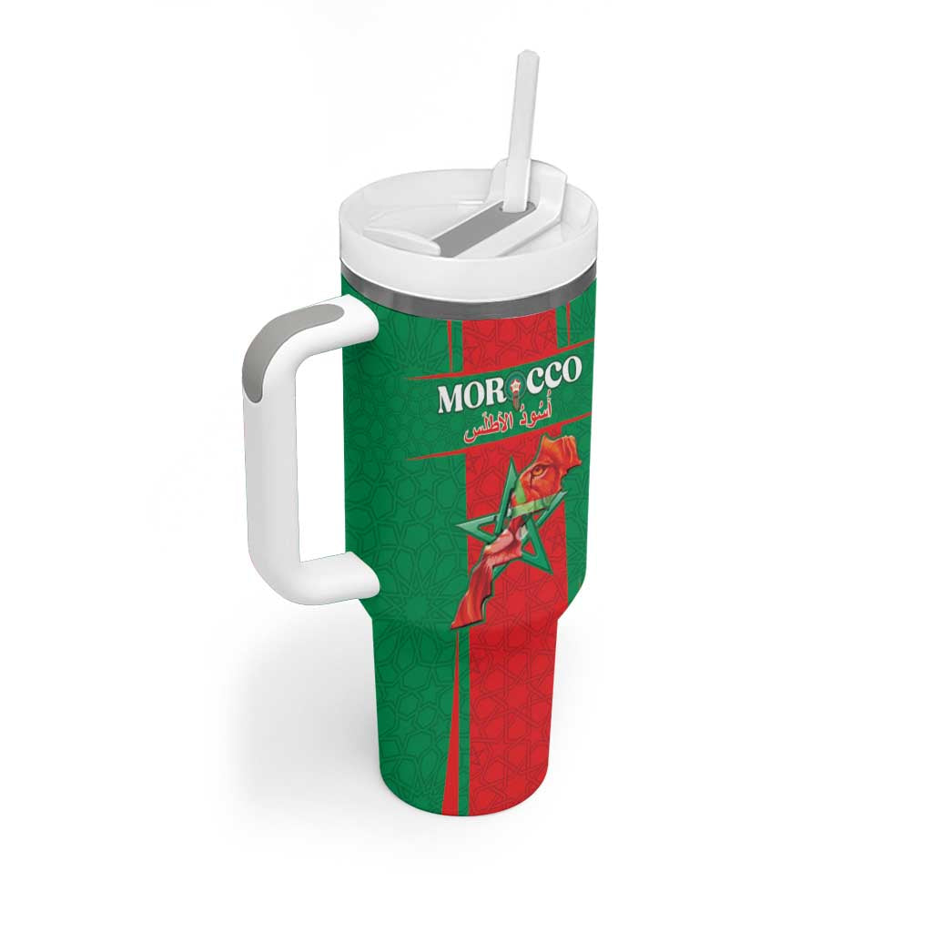 Morocco Football Custom Tumbler With Handle Atlas Lions Champions 2025 - Red - African Pride