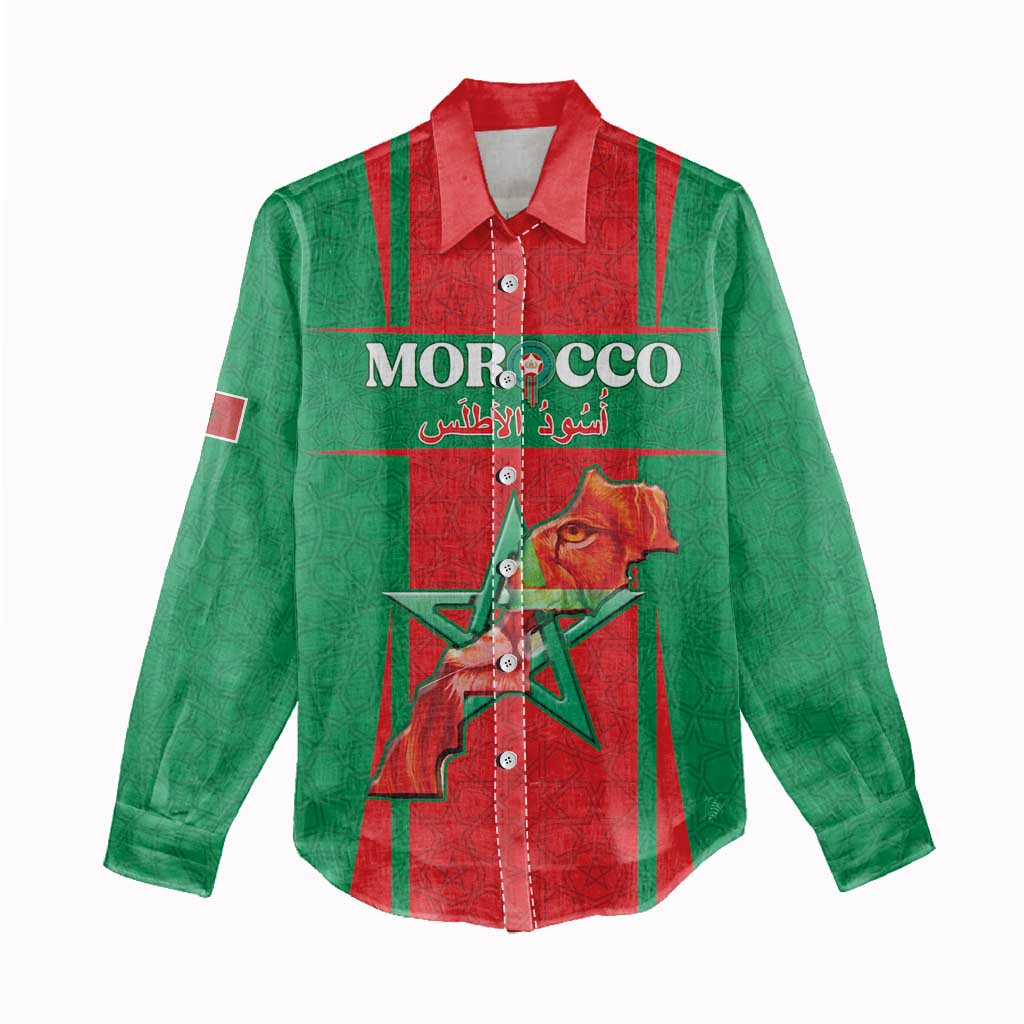 Morocco Football Custom Women Casual Shirt Atlas Lions Champions 2025 - Red - African Pride