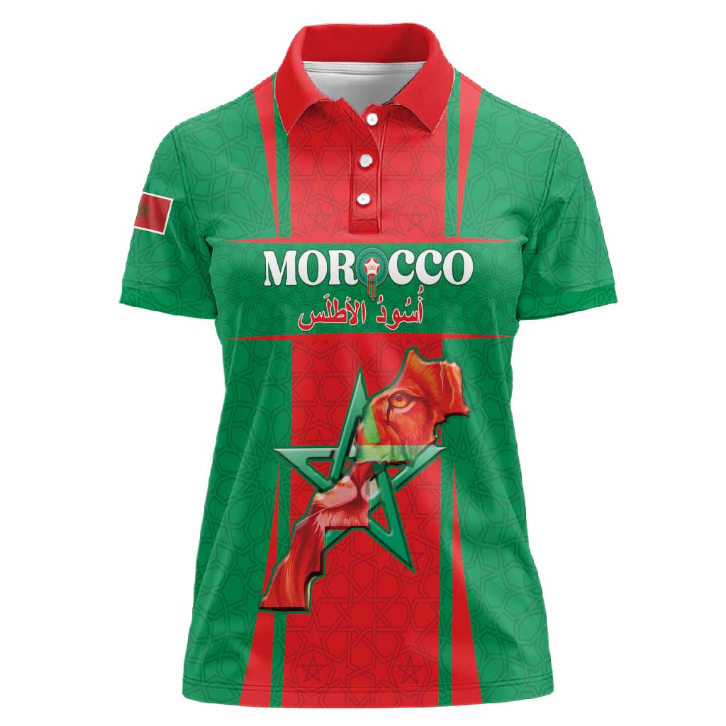 Morocco Football Custom Women Polo Shirt Atlas Lions Champions 2025 - Red LT15