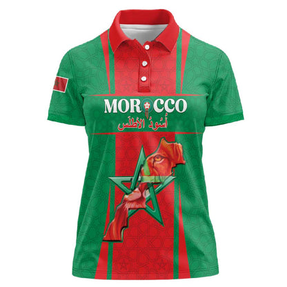 Morocco Football Custom Women Polo Shirt Atlas Lions Champions 2025 - Red LT15