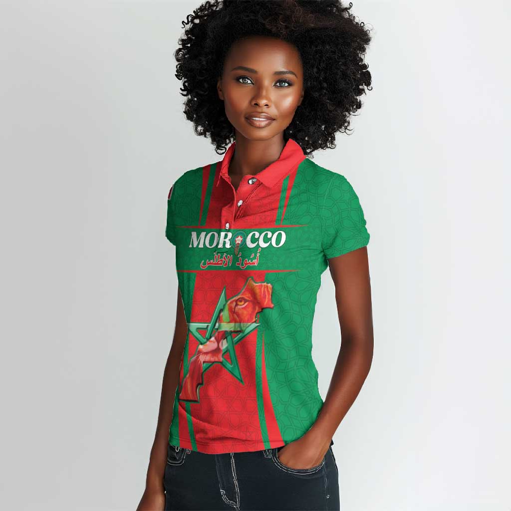Morocco Football Custom Women Polo Shirt Atlas Lions Champions 2025 - Red LT15