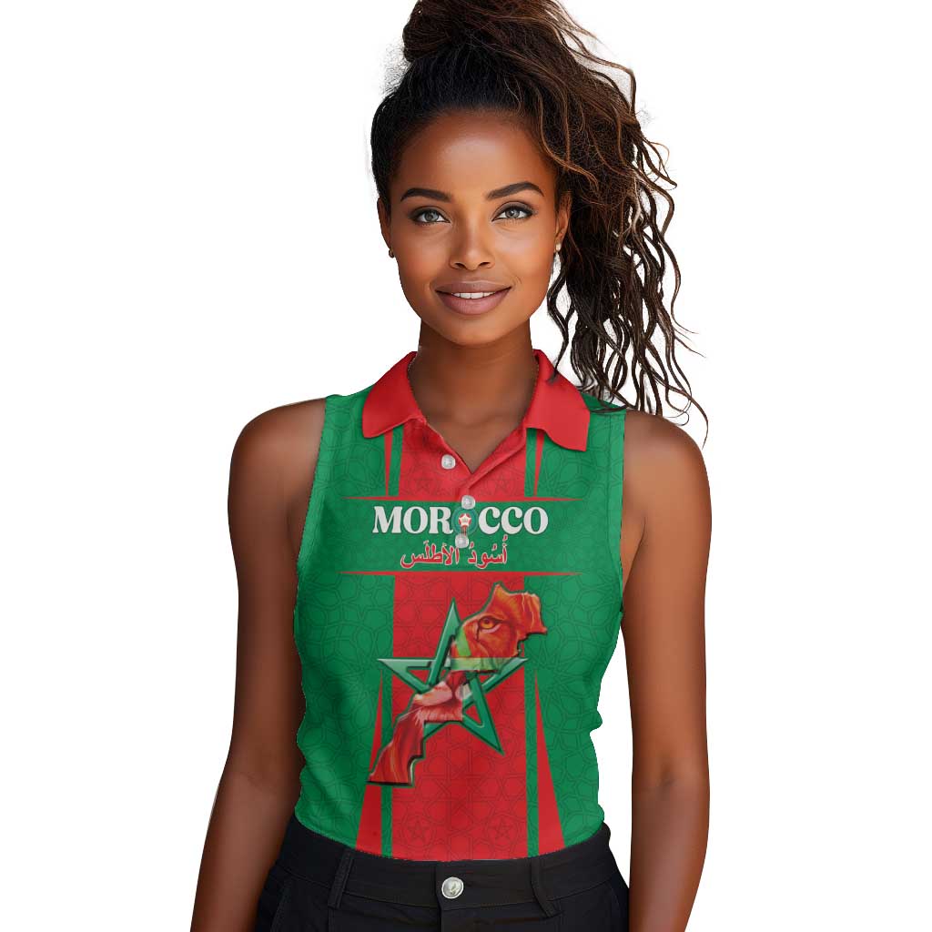 Morocco Football Custom Women Sleeveless Polo Shirt Atlas Lions Champions 2025 - Red - African Pride