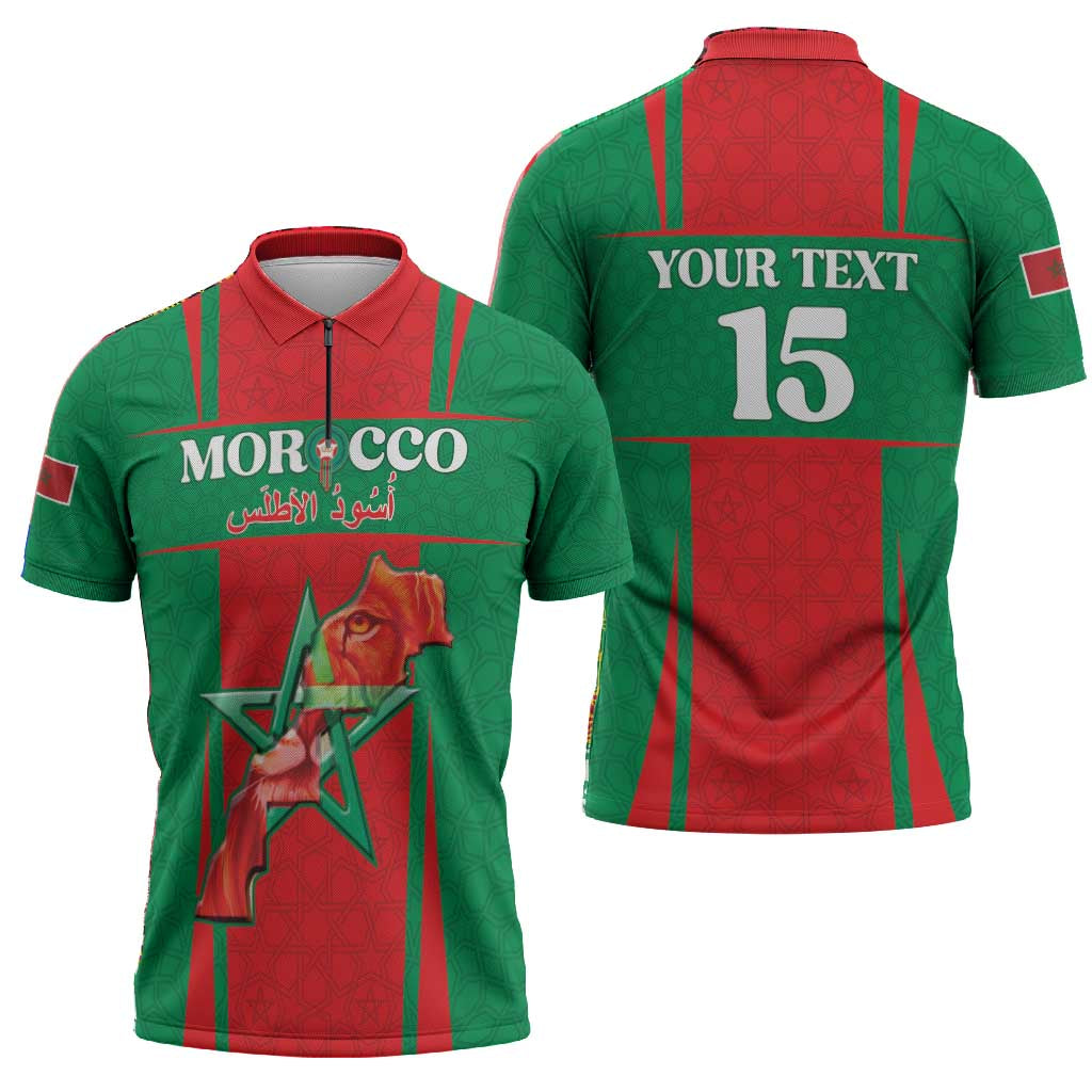 Custom Morocco Football Zipper Polo Shirt Go Champions Atlas Lions - Red