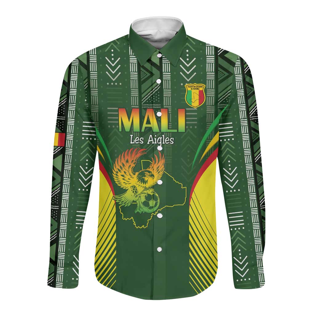 Mali Football Custom Long Sleeve Button Shirt Eagles Of Mali Rising - African Pride