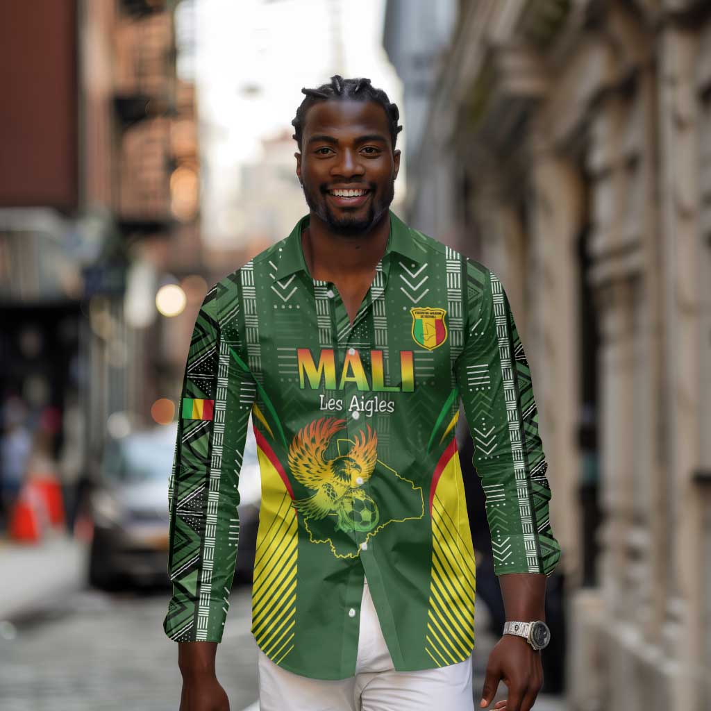 Mali Football Custom Long Sleeve Button Shirt Eagles Of Mali Rising - African Pride