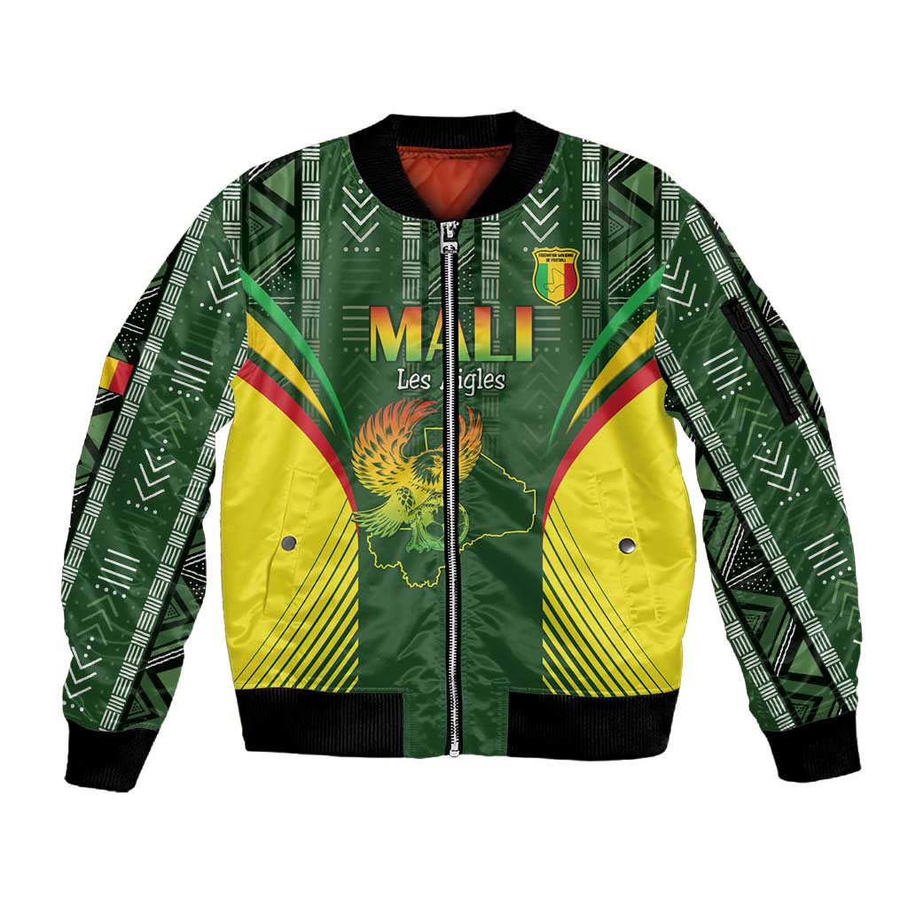 Mali Football Custom Sleeve Zip Bomber Jacket Eagles Of Mali Rising - African Pride