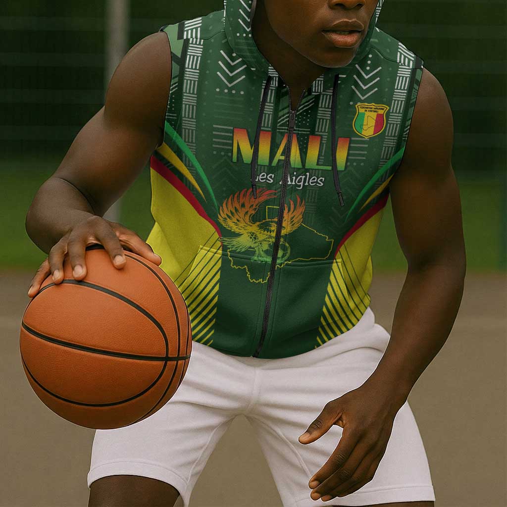 Mali Football Custom Sleeveless Zip Hoodie Eagles Of Mali Rising - African Pride