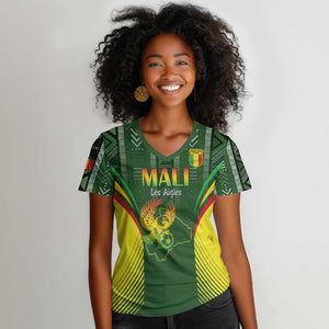Mali Football Custom Women V-Neck T-Shirt Eagles Of Mali Rising LT15