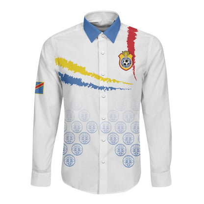 DR Congo Football Custom Long Sleeve Button Shirt Leopards To The Top - African Pride