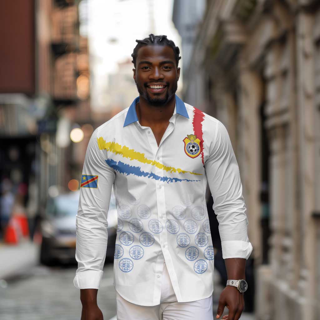 DR Congo Football Custom Long Sleeve Button Shirt Leopards To The Top - African Pride