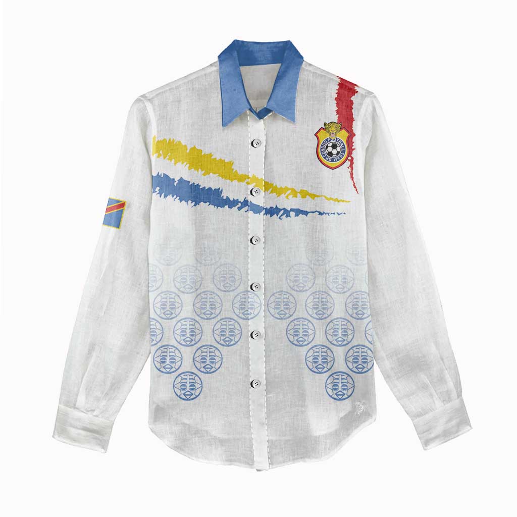 DR Congo Football Custom Women Casual Shirt Leopards To The Top - African Pride