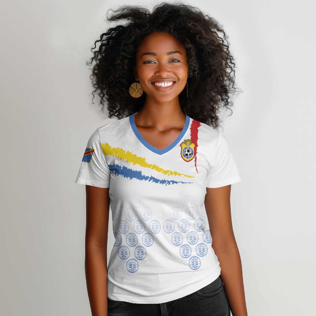 DR Congo Football Custom Women V-Neck T-Shirt Leopards To The Top LT15
