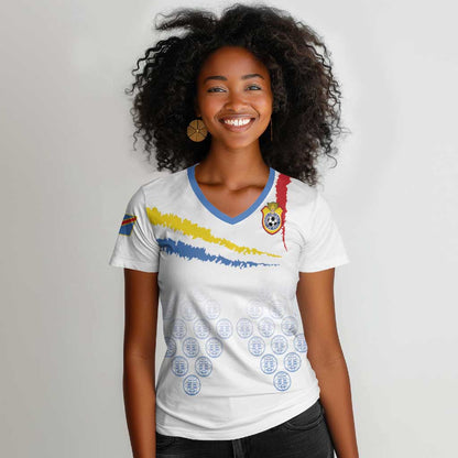 DR Congo Football Custom Women V-Neck T-Shirt Leopards To The Top LT15