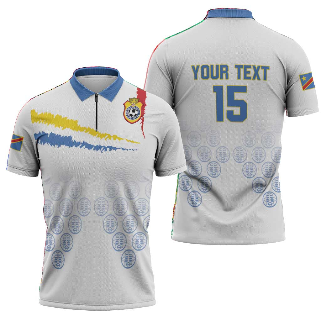Custom DR Congo Football Zipper Polo Shirt Road To Champions