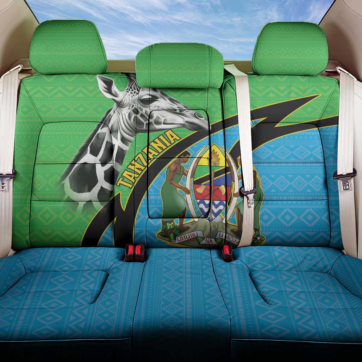Afro Tanzania Giraffe Back Car Seat Cover Coat Of Arms Curve Style
