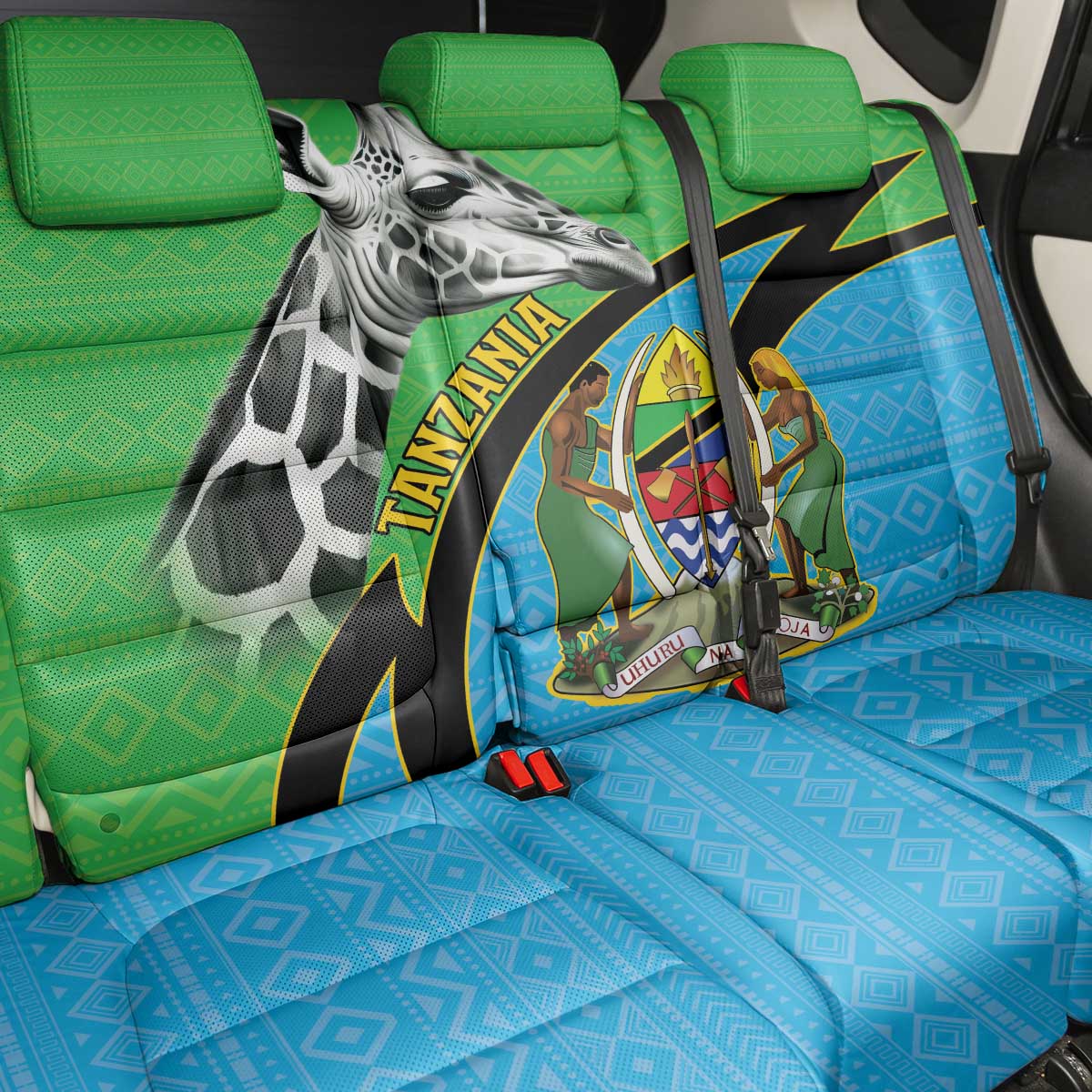 Afro Tanzania Giraffe Back Car Seat Cover Coat Of Arms Curve Style