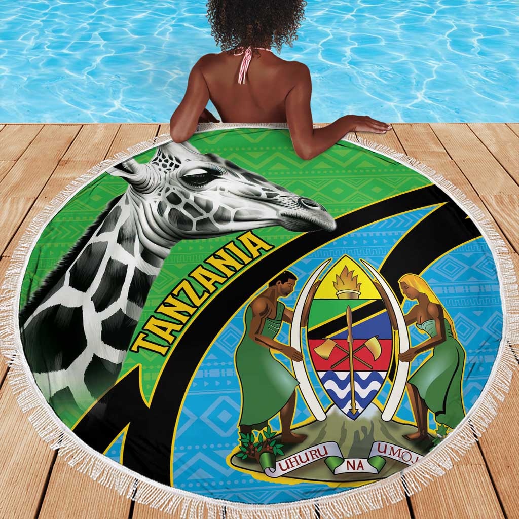 Afro Tanzania Giraffe Beach Blanket Coat Of Arms Curve Style