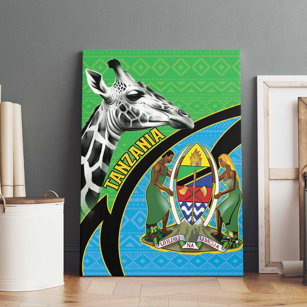 Afro Tanzania Giraffe Canvas Wall Art Coat Of Arms Curve Style