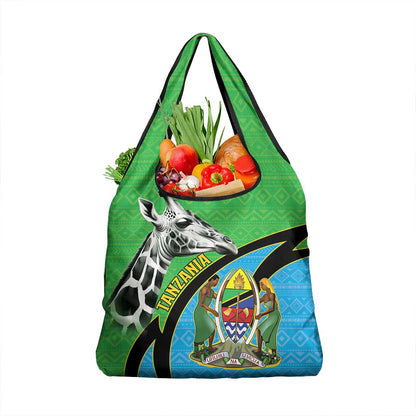 Afro Tanzania Giraffe Grocery Bag Coat Of Arms Curve Style
