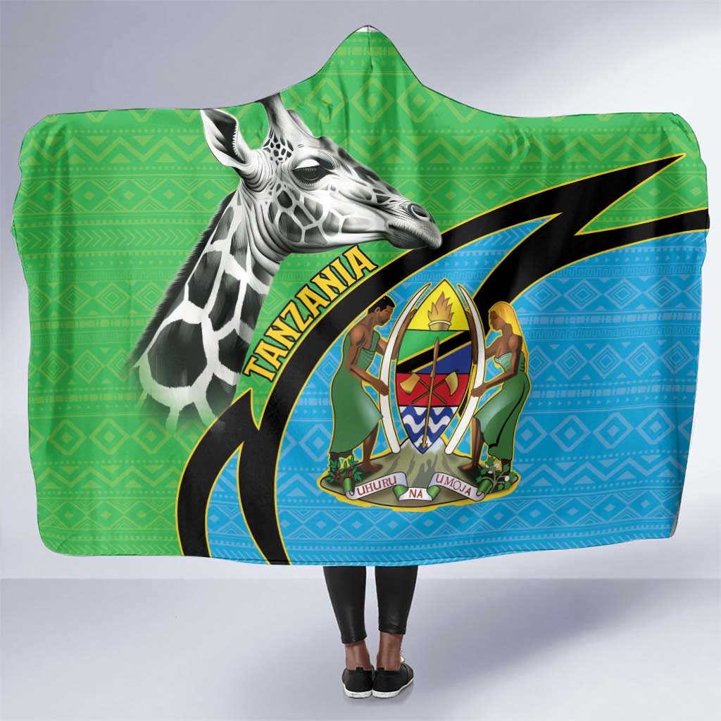 Afro Tanzania Giraffe Hooded Blanket Coat Of Arms Curve Style