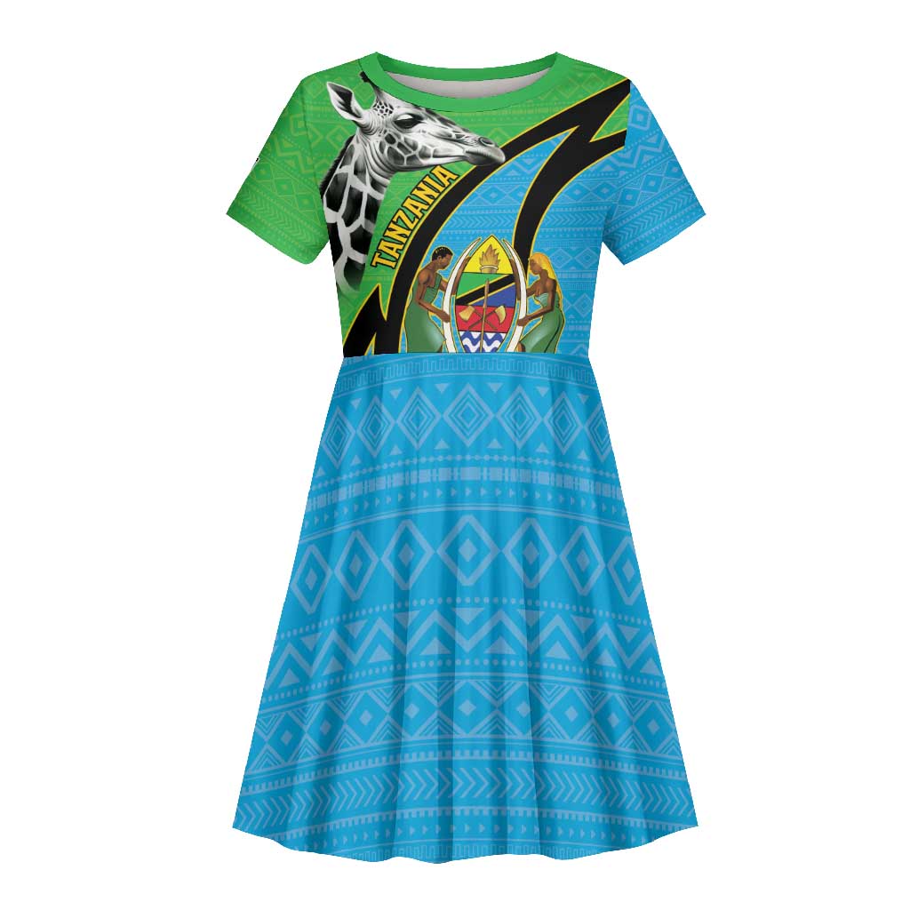 Afro Tanzania Giraffe Kid Short Sleeve Dress Coat Of Arms Curve Style