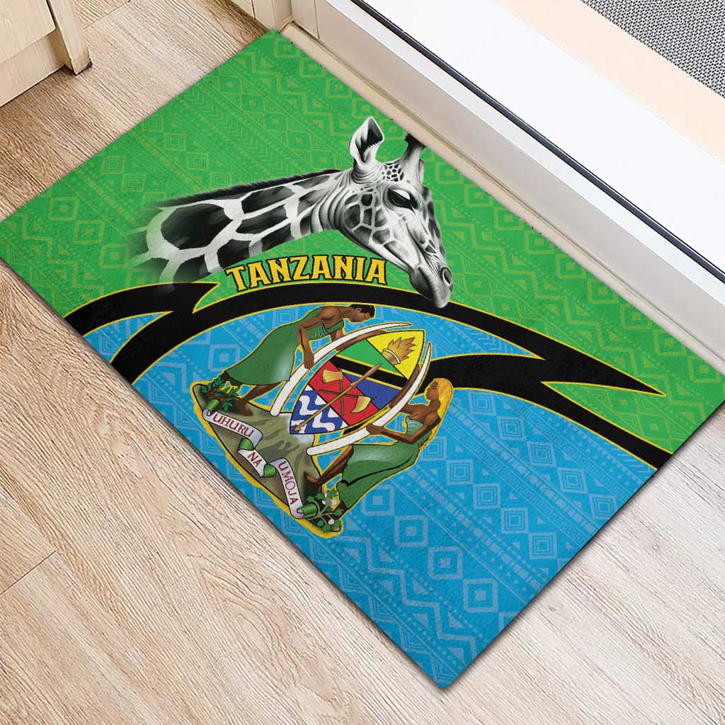Afro Tanzania Giraffe Rubber Doormat Coat Of Arms Curve Style