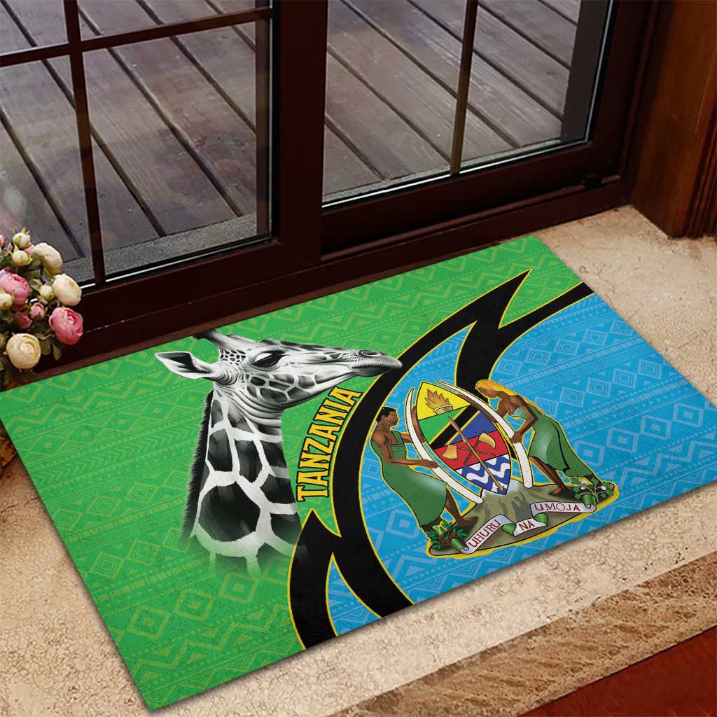 Afro Tanzania Giraffe Rubber Doormat Coat Of Arms Curve Style