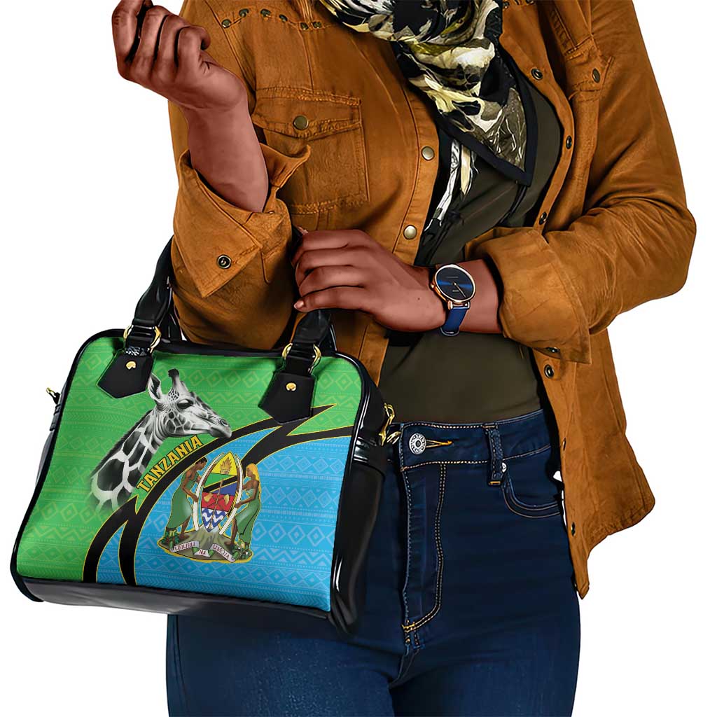 Afro Tanzania Giraffe Shoulder Handbag Coat Of Arms Curve Style