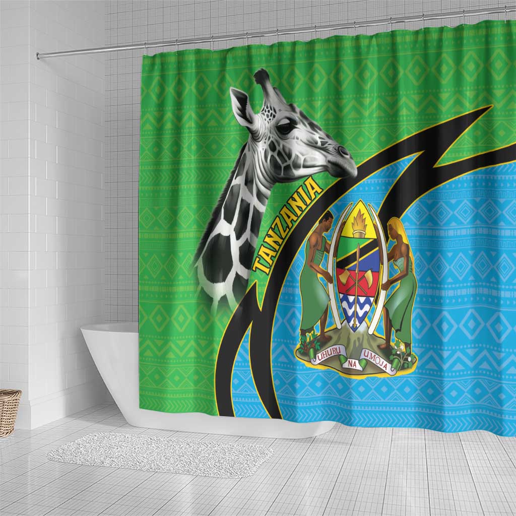 Afro Tanzania Giraffe Shower Curtain Coat Of Arms Curve Style