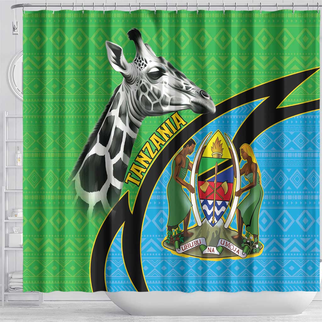 Afro Tanzania Giraffe Shower Curtain Coat Of Arms Curve Style