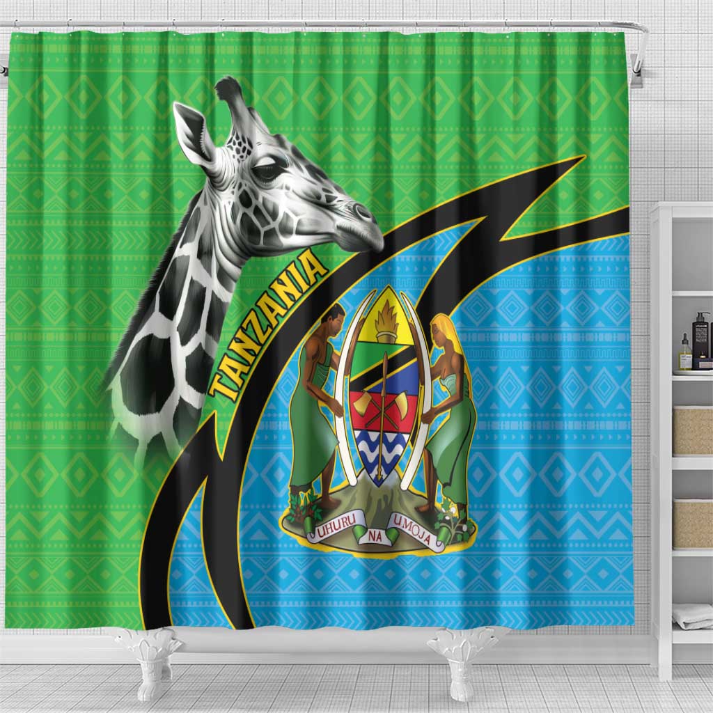 Afro Tanzania Giraffe Shower Curtain Coat Of Arms Curve Style