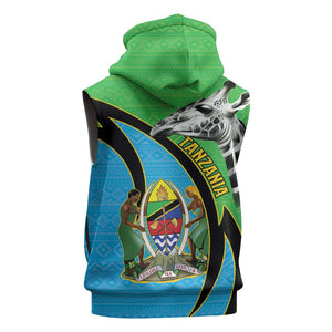 Afro Tanzania Giraffe Sleeveless Zip Hoodie Coat Of Arms Curve Style - African Pride